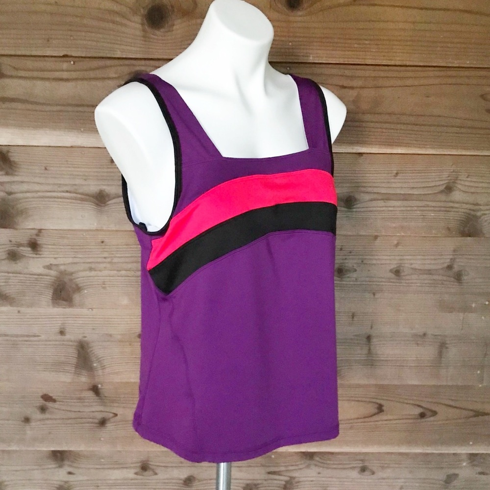 Be Inspired Purple Stripe Shelf Bra Tank Sz Lg